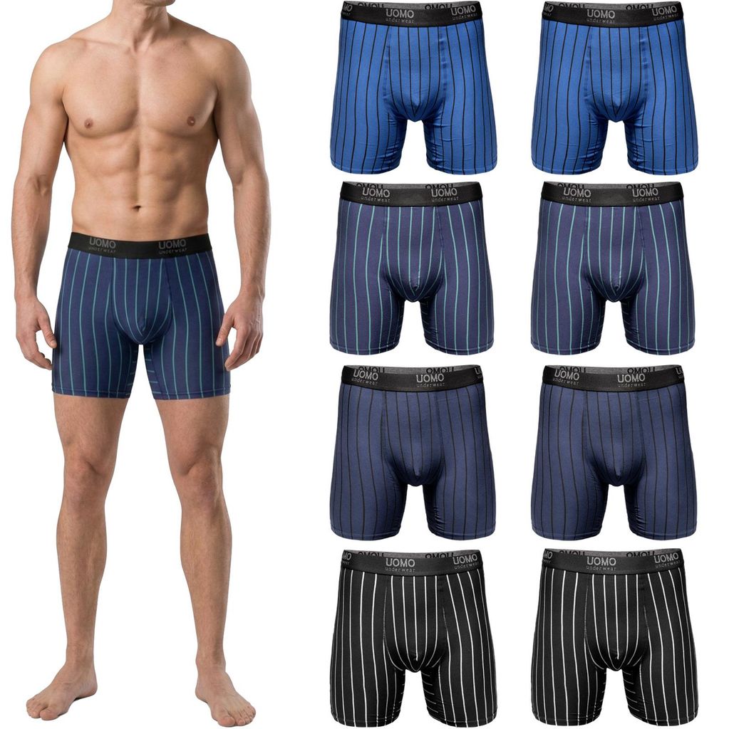 4 oder 8 Herren Boxershorts mit verlängertem Bein ohne "Aufrollen" M-6XL Übergröße Unterwäsche Unterhose Retroshorts Bunt Langes Bein 5XL 8er ...