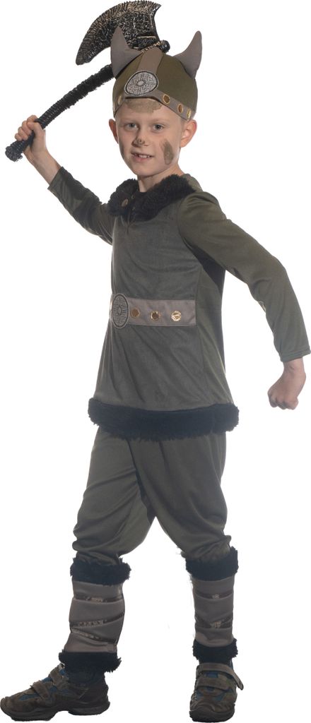 O5329-140-152 grün Kinder Wikinger Barbaren Kostüm 5 tlg. Gr.140-152