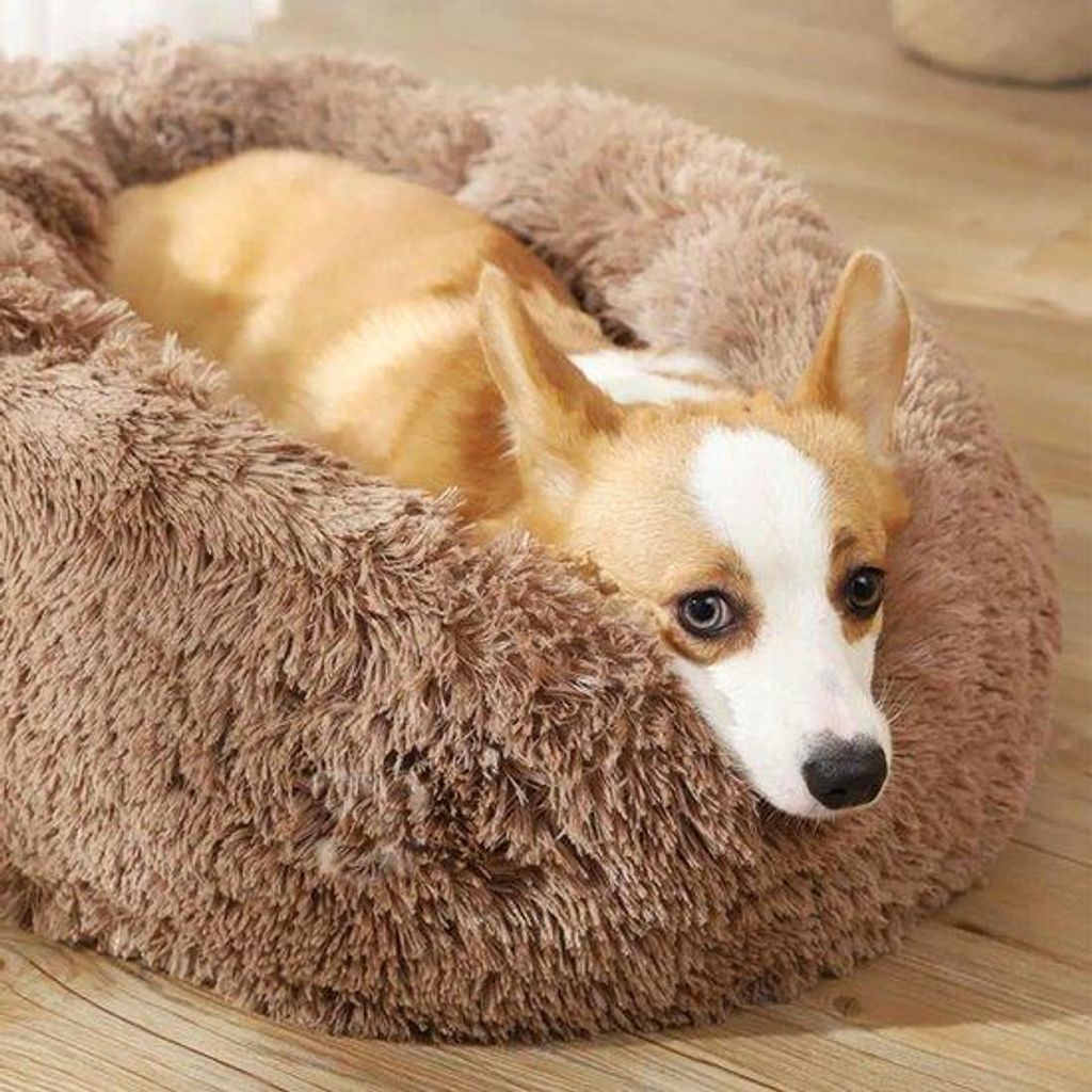 Weiches, wasbares Plüschtierebett, 50cm, kaki, rutschfest