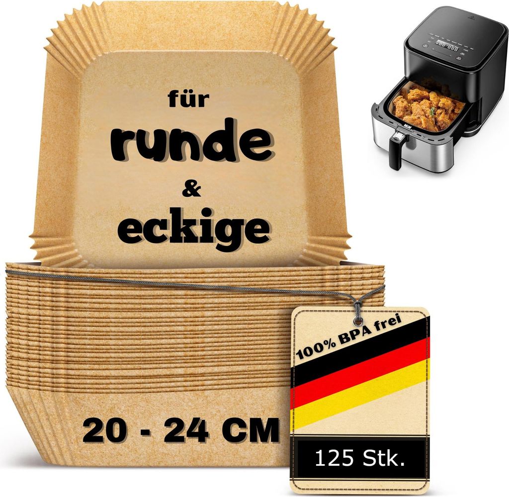Smart-Planet Backpapier für Heißluftfritteuse 100 Stück 20-24cm - 4,7 - 7,5L Airfryer - für Fritteuse Antihaft Öl - Wasserdicht lebensmittelecht