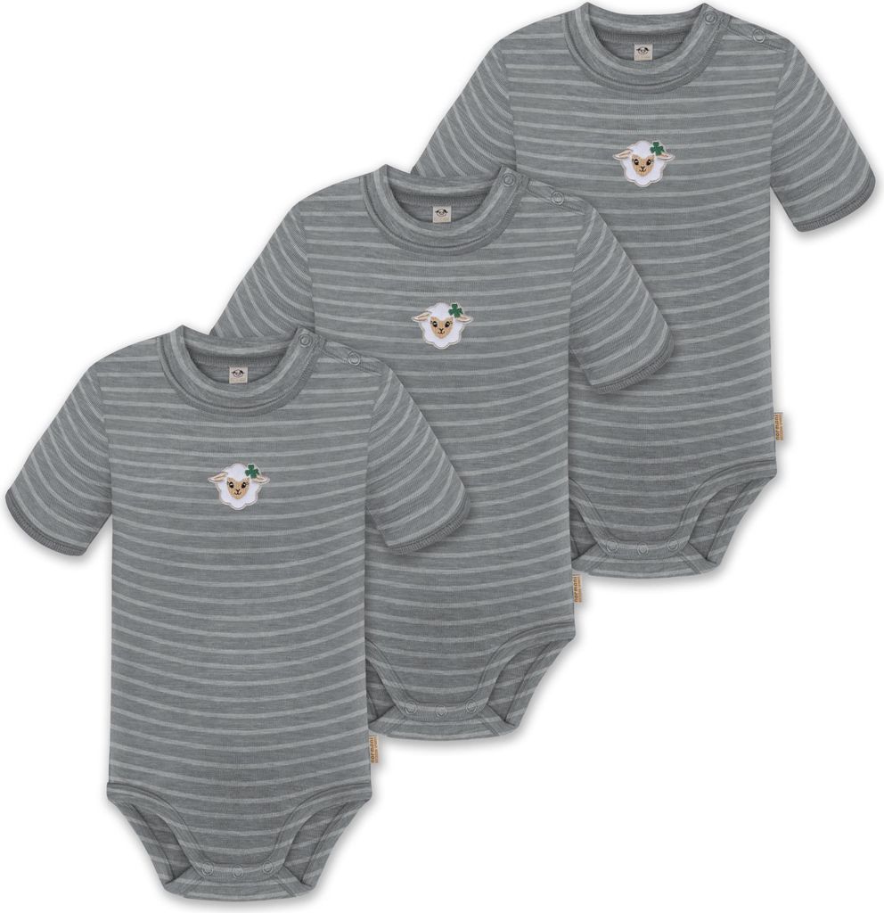 normani 3er Set Baby Kurzarm Body aus Wolle mit Druckknopf