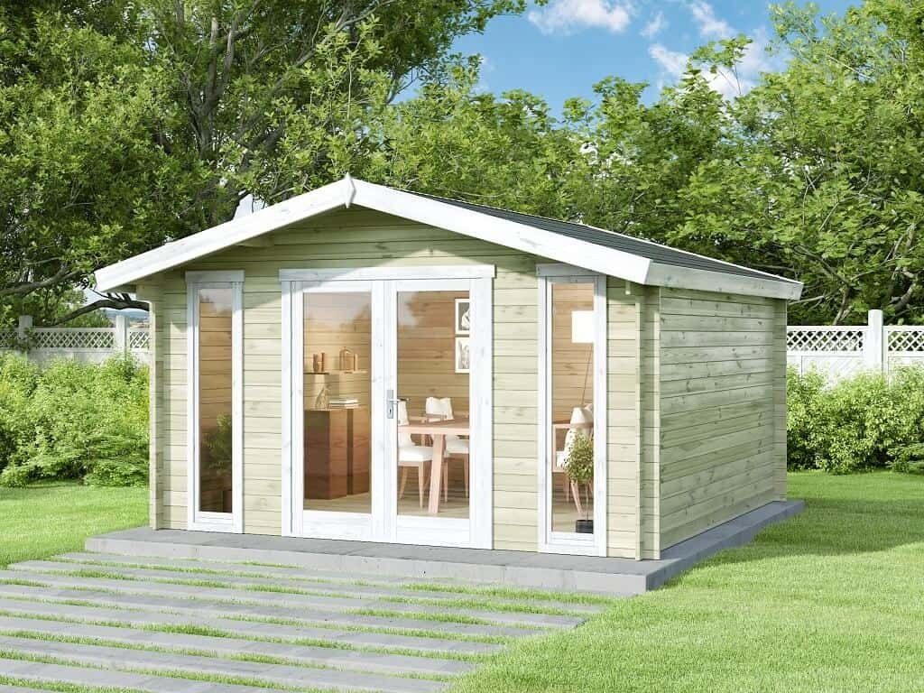 Alpholz Gartenhaus Mirko Modern aus Massiv-Holz mit 40 mm Wandstärke, inklusive Montagematerial, 400 x 300cm, Satteldach Imprägniert Pinie