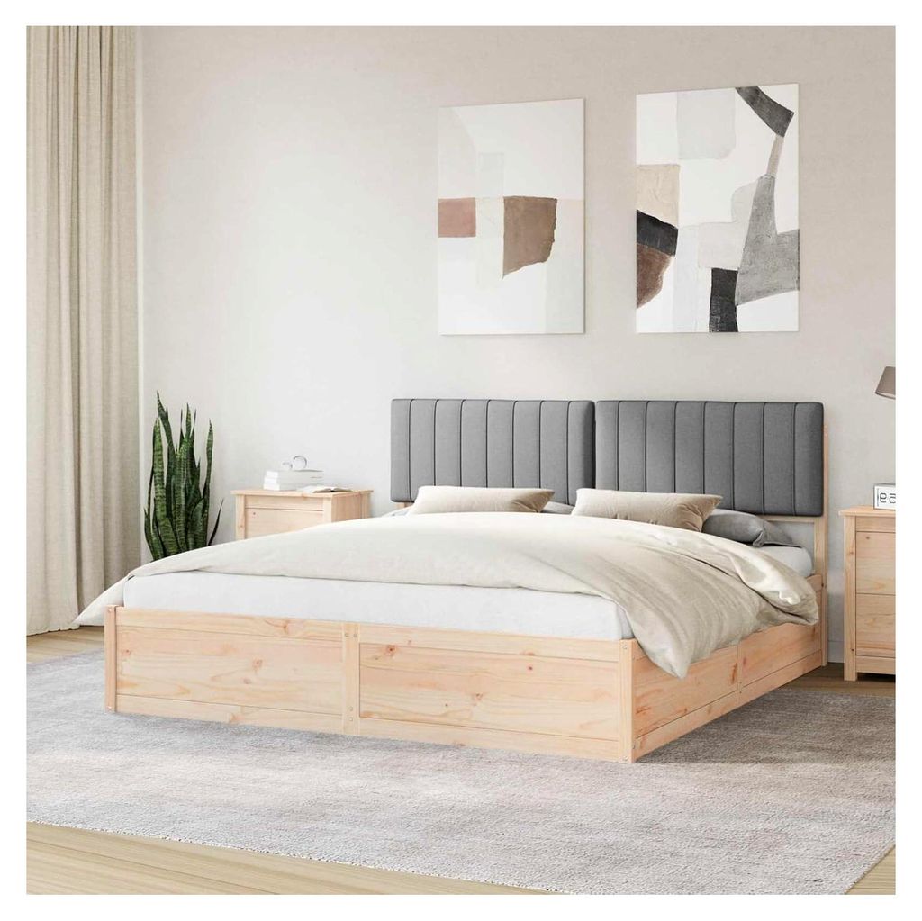 Bettgestell mit gepolstertem Kopfteil in Hellgrau 180 x 200 cm