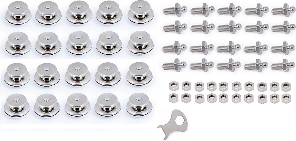 TENAX -Set 20er 30er o. 50er Edelstahl Oberteil - M5 Schraube 10mm - Mutter - Schlüssel Größe: 20er Set