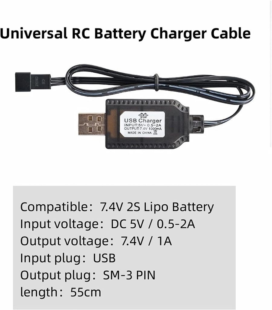 YUNIQUE GREEN-CLEAN-POWER Batteria Ricaricabile 7.4V 1000mAh Con Connettore SM-4P Per Modelli RC DE36W/DE65 – Ricarica USB E Design Compatto