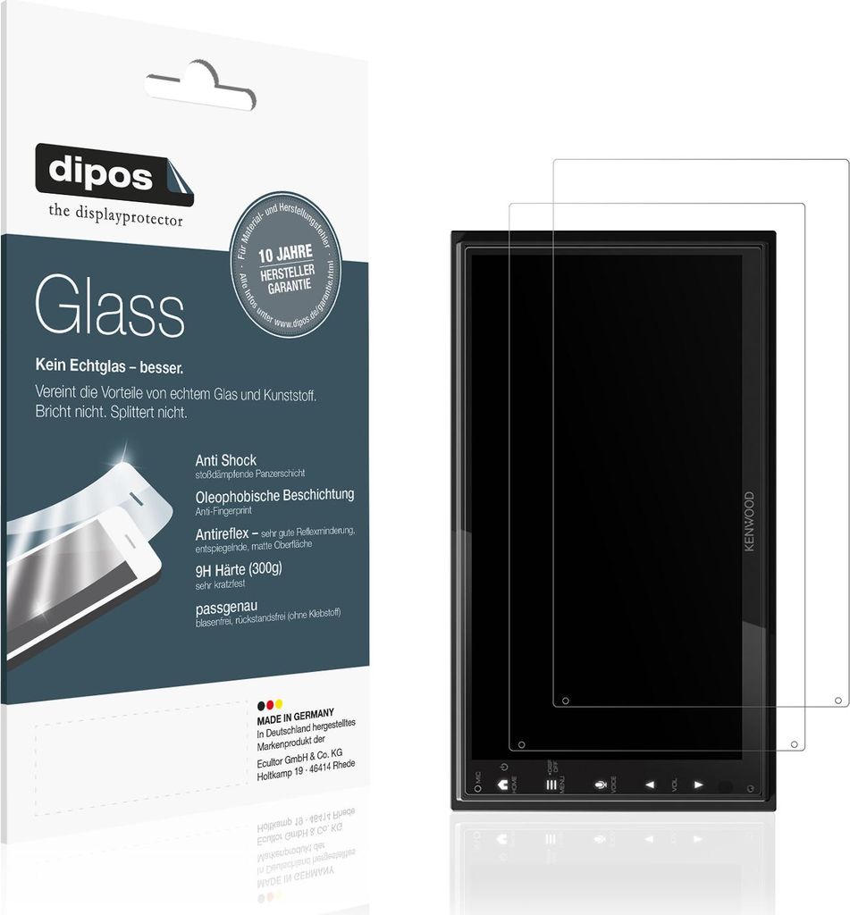 2x Schutzfolie für Kenwood DMX6523DABS matt - Anti-Shock 9H Folie dipos Glass Kunststoffglas