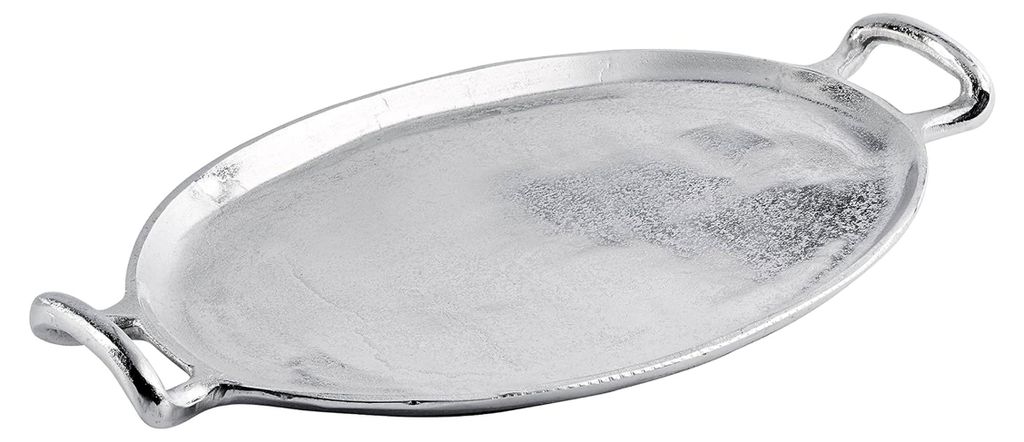 Servierbrett aus Aluminium in Silber - Ovales Tablett - Deko für Wohnzimmer, Esszimmer oder Küche XL 56 cm