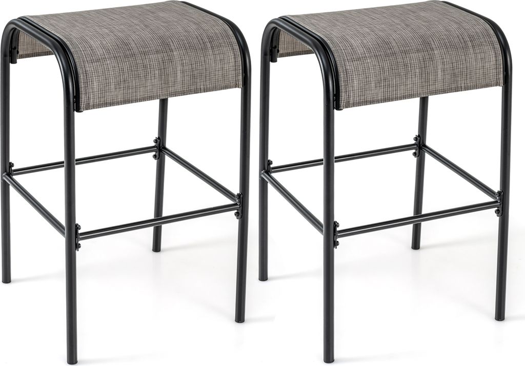 COSTWAY 2er Set Barhocker Outdoor, Barstühle mit gebogenem Stoffsitz, Tresenhocker bis zu 180kg, Sitzhöhe 76 cm, rückenfreie Bistrohocker