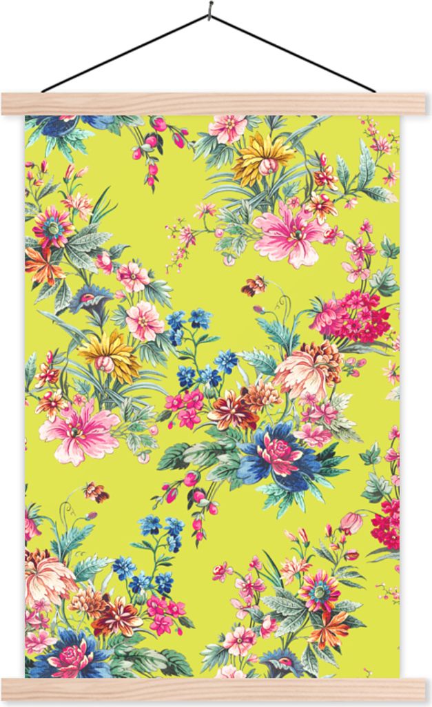 MuchoWow Textilposter Blumen - Pastell - Farben 120x180 cm mit holzfarbenen Rahmen - Textil-Plakat