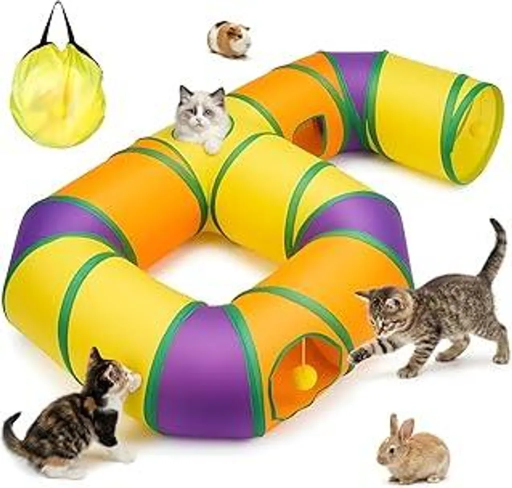 Casetta Tunnel Gatti Pieghevole con Fori - Gioco per Piccoli Animali