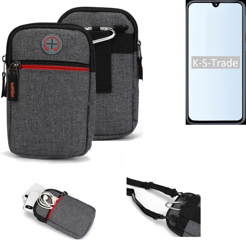 K-S-Trade Holster Gürteltasche kompatibel mit Samsung Galaxy A40 Handy Tasche Schutz Hülle grau Zusatzfächer 1x
