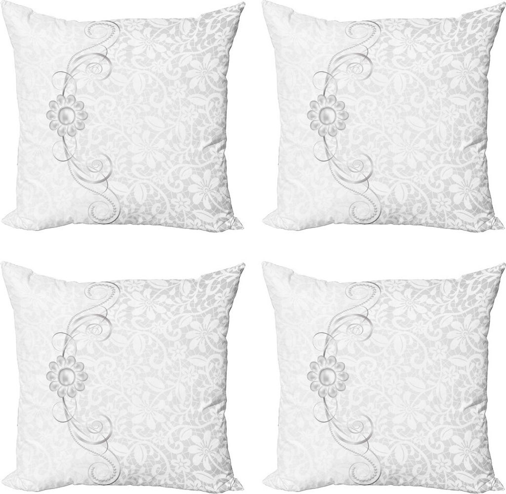 ABAKUHAUS Grau Kissenbezug Set (4 Stück), Braut Flourish Motive, Moderner Doppelseitiger Digitaldruck, 60 cm x 60 cm, Grau weiß