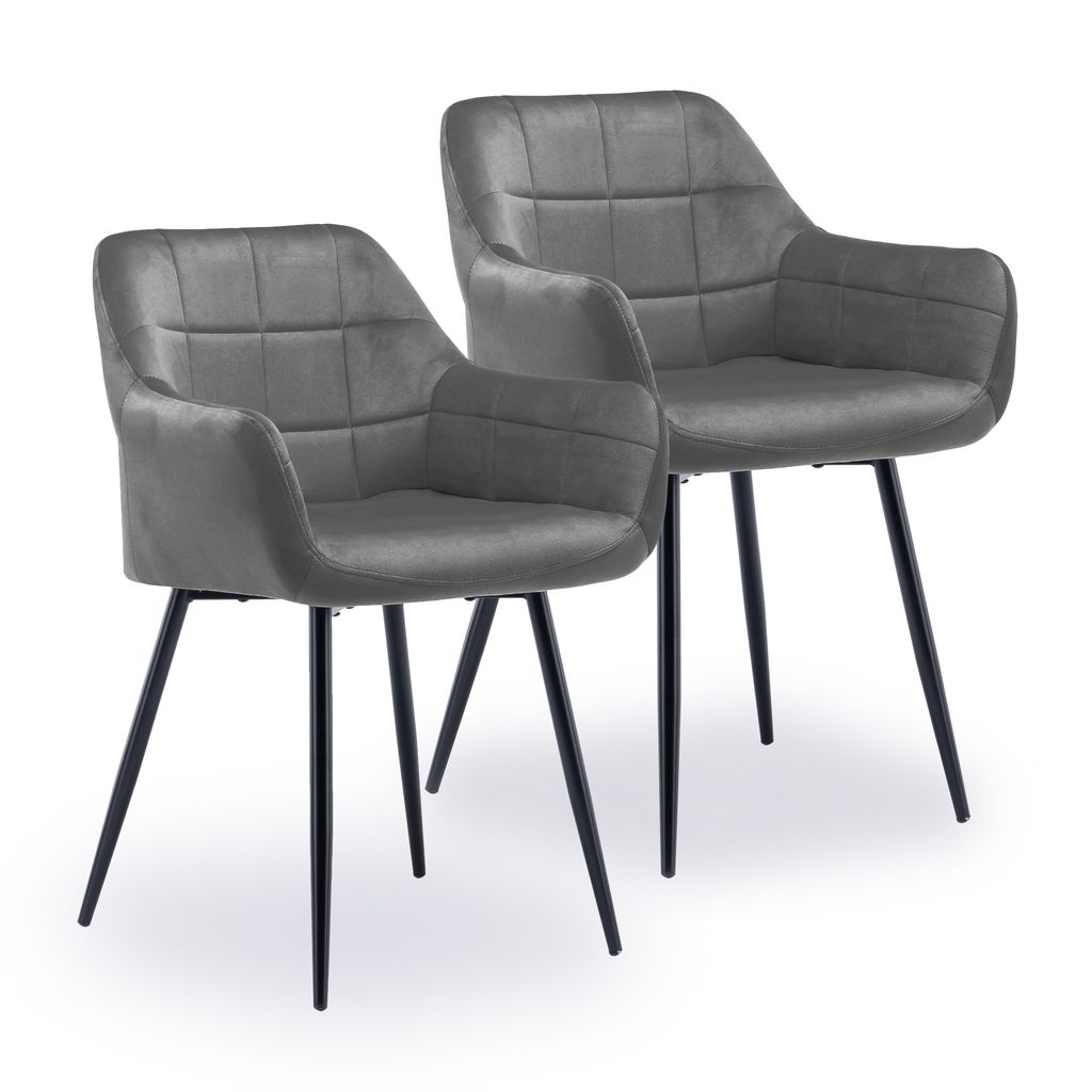 Esszimmerstühle 2er Set Küchenstuhl Bürostuhl mit Rückenlehne Samt Metall Grau