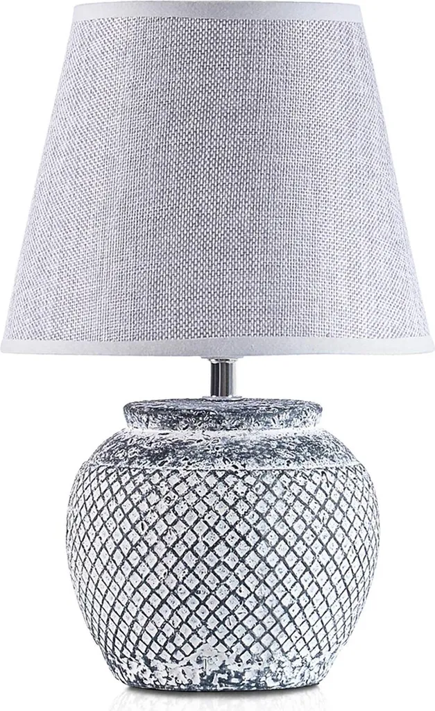 Abat-jour BRUBAKER in Lino Grigio e Ceramica - Lampada Design 30cm
