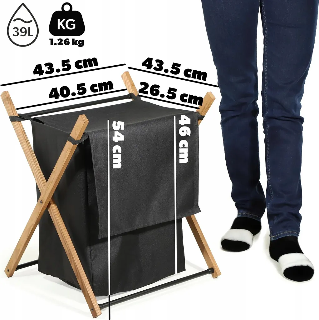 Panier à linge pliable 39L noir : idéal pour optimiser le rangement réduit - 4
