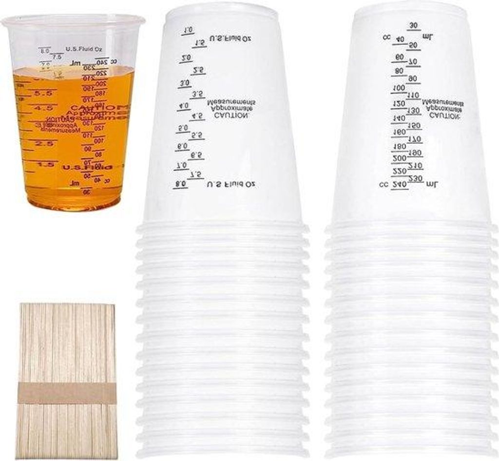 Kunststoff-Meßbecher mit Epoxy-Harz-Mengstabellen 240 ml 50 Stück