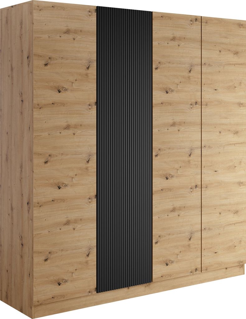 MIRJAN24 Kleiderschrank Como 4D, Garderobenschrank mit vier Drehtüren, Drehtürenschrank, Kleiderstange (Farbe: Artisan Eiche / Artisan Eiche + Sc...