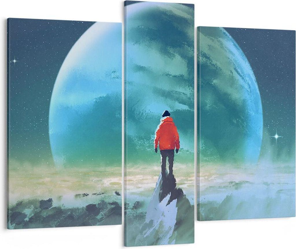 Bild auf Leinwand - Leinwandbild - Mann Planet - 95x80cm - Wand Bild - Wanddeko - Wandbilder - Leinwanddruck - Bilder - Kunstdruck - Wanddekoration...