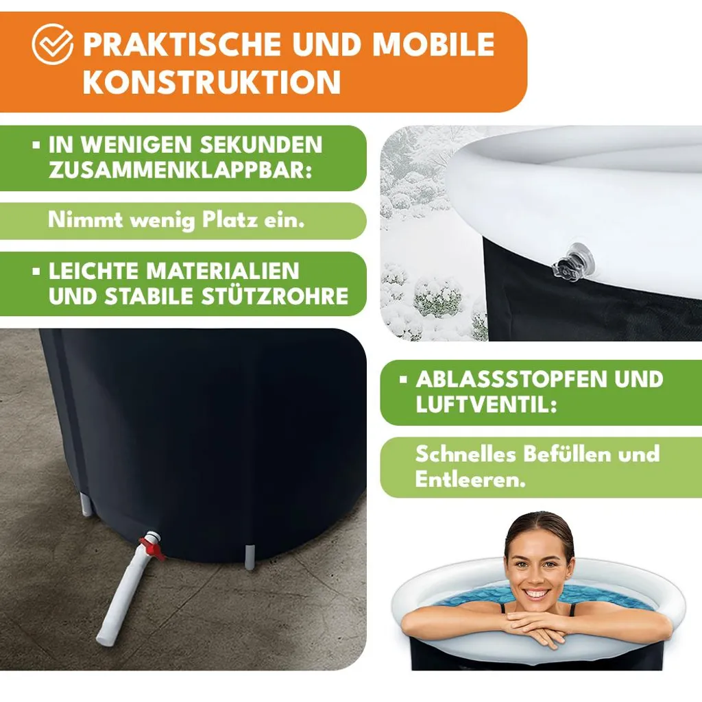 KRUMAD Bac à glace 320L pliable en PVC robuste avec couvercle et valve