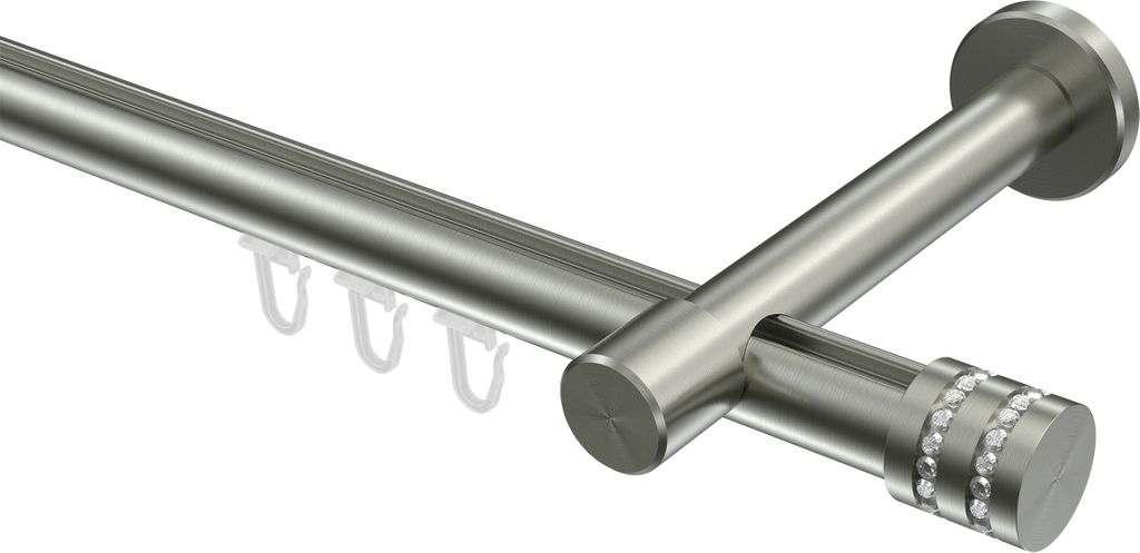 Interdeco Innenlaufstange / Gardinenstange mit Innenlauf Edelstahl-Optik, Typ Prestige Estana (Glitzerkappe), 20 mm Ø 1-läufig, 240 cm