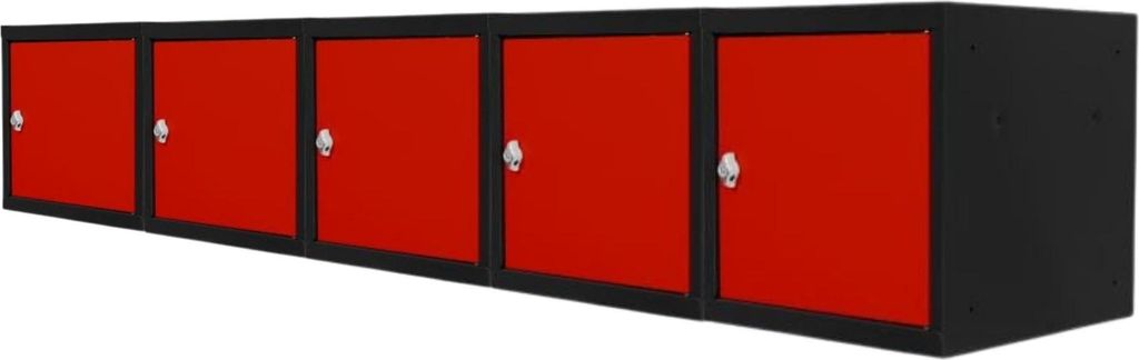 Mega Deal | 5x Schließfachwürfel Blocky mit Drehriegelschloss für Vorhängeschloss | HxBxT 40x40x40cm | Anthrazit/Verkehrsrot