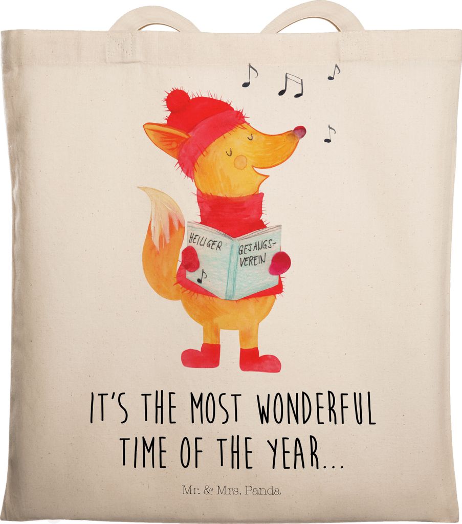 Mr. & Mrs. Panda Tote Bag Fuchs Sänger - Transparent - Geschenk, Heiligabend, Weihnachtslieder, Füchse, Jutebeutel, Weihnachten, Tasche, Unitasch...