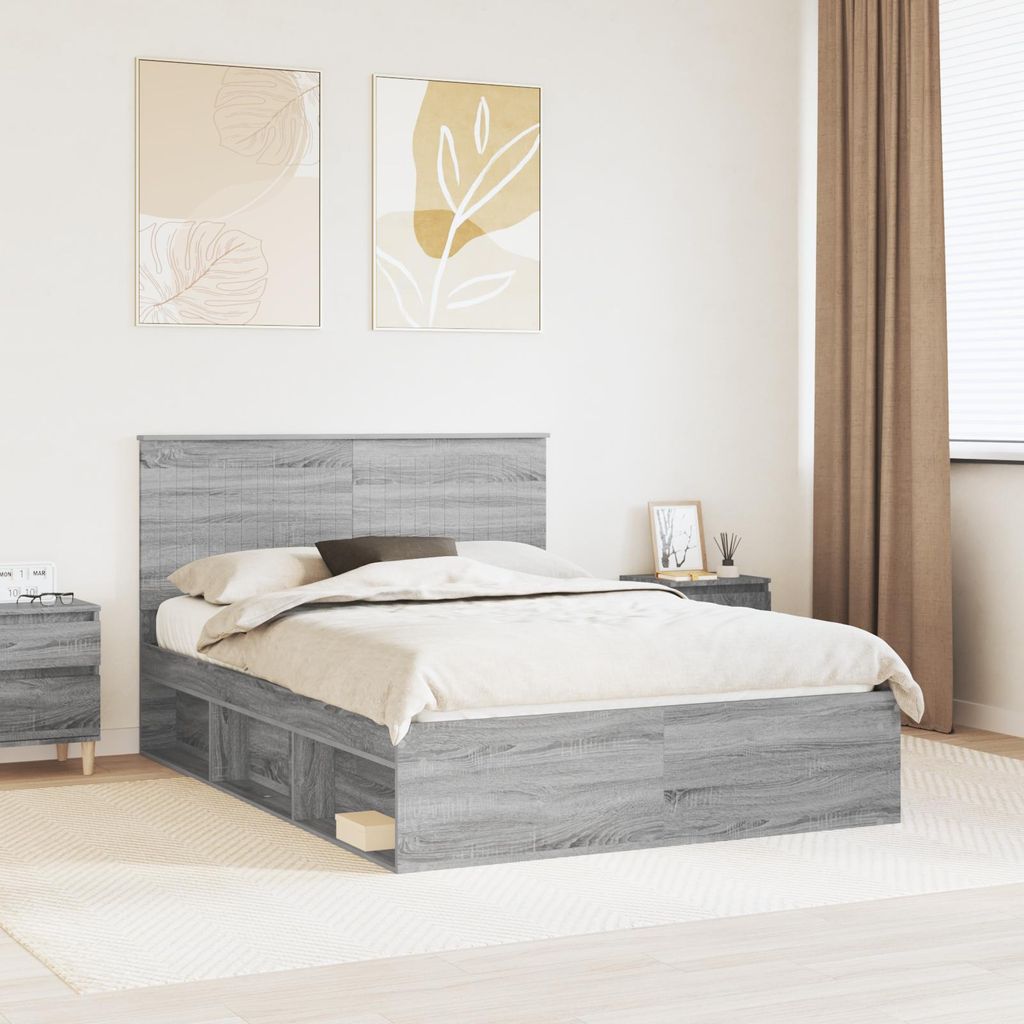 vidaXL Bettrahmen Graues Sonoma 140 x 200 cm Massives Produktbild 