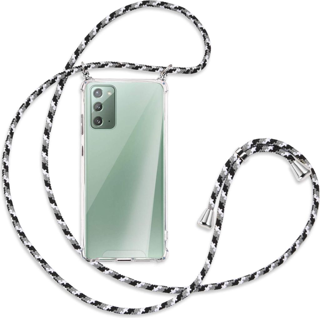 Handykette Backcover-Schutzhülle mit Band (Metall silberfarben) für Samsung Galaxy Note20 4G/5G - schwarz/grau/weiß