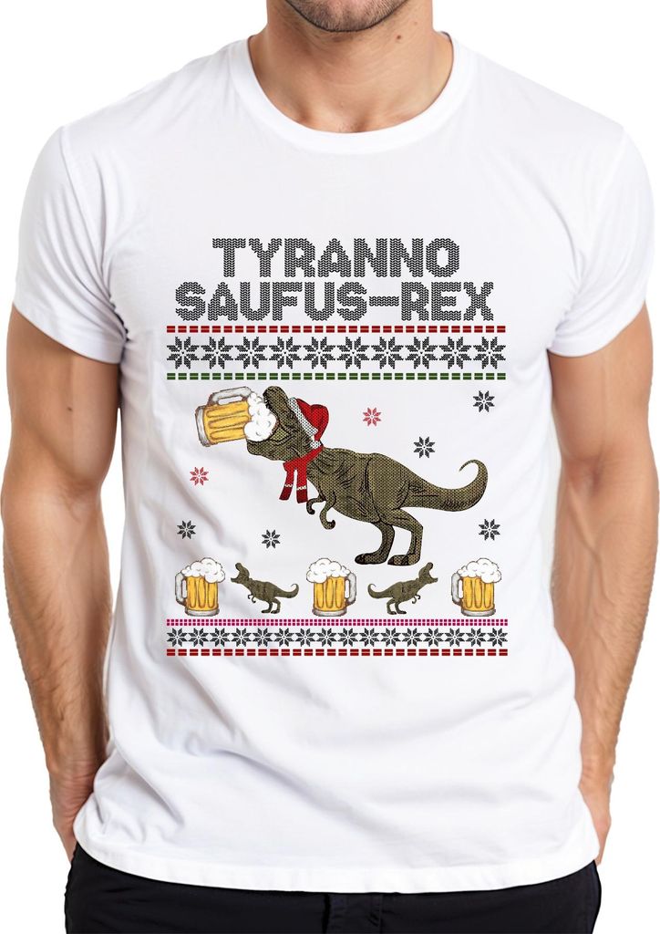 Tyranno Saufus-Rex Ugly Sweater - Weihnachten Xmas Christmas Herren T-Shirt, Weiß, XXL