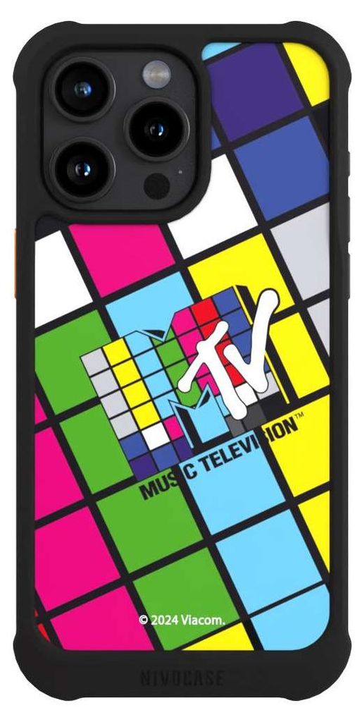 NIVOCASE Hülle für Apple iPhone 15 Pro Max Stoßfeste Handyhülle NIVOmax Case Schwarz Fanartikel Offizielles Lizenzprodukt MTV Music Televison