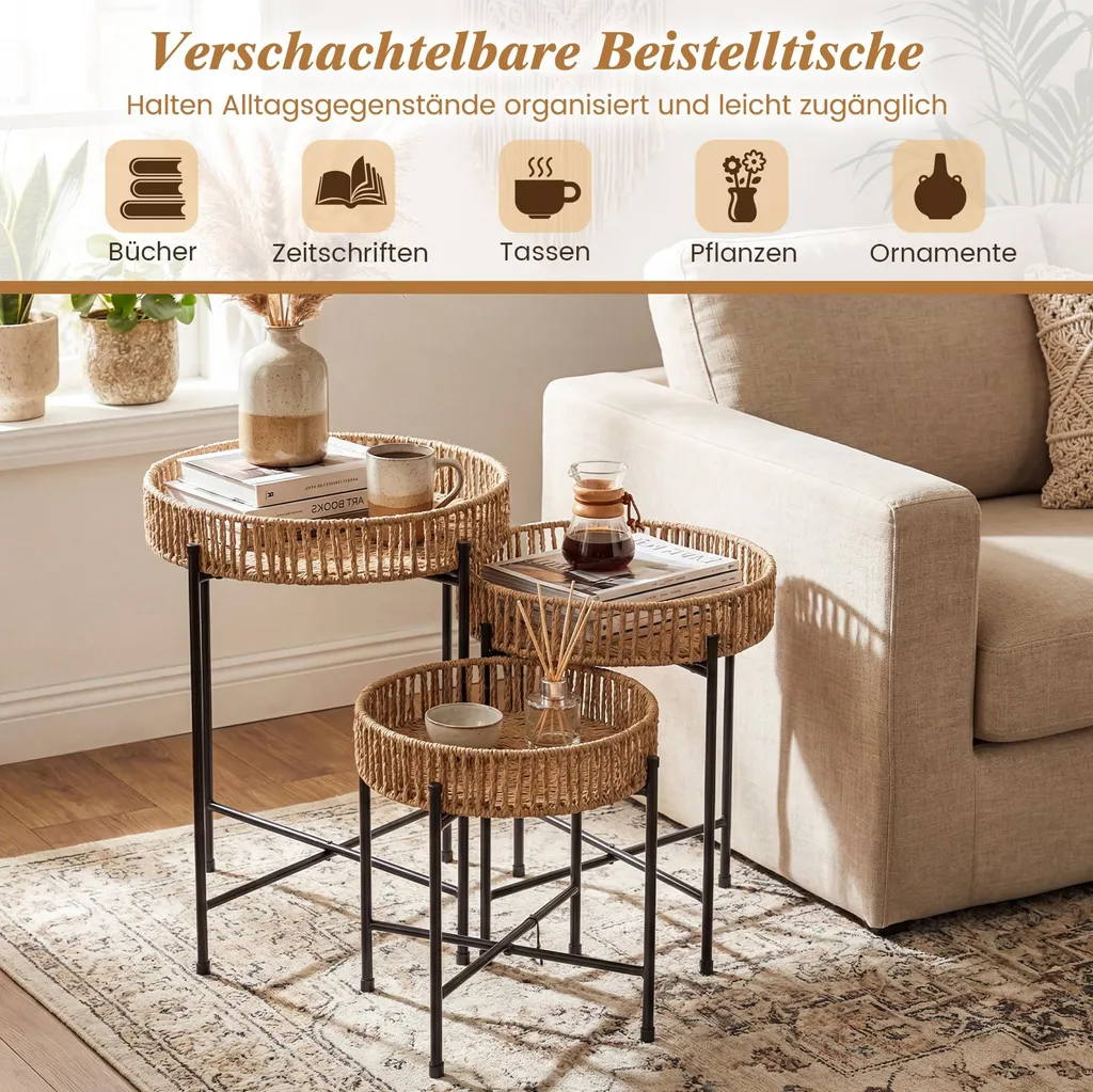 Set 3 Tavolini da Caffè Boho COSTWAY: Arredo Moderno per Camera e Salotto - 4
