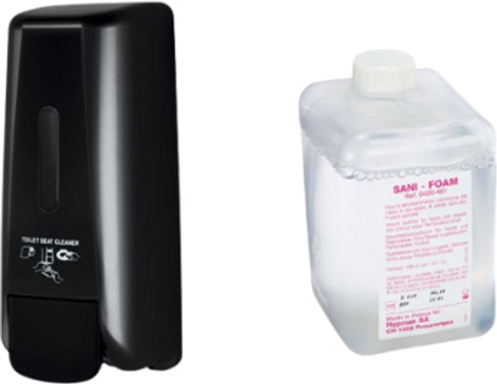SET WC Brillen Desinfektionspender 400 ml Schwarz + Sani Foam-Nachfüllung 400 ml