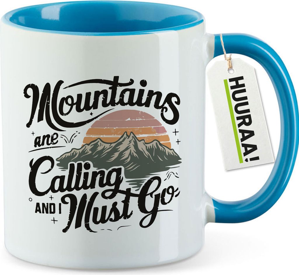 Huuraa Kaffeetasse Mountains are calling and i must go 330ml Blau Keramik Kaffeebecher Geschenkidee