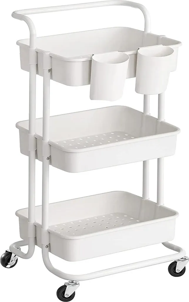 Chariot de courses 3 niveaux blanc - Caddie de marché robuste et pratique