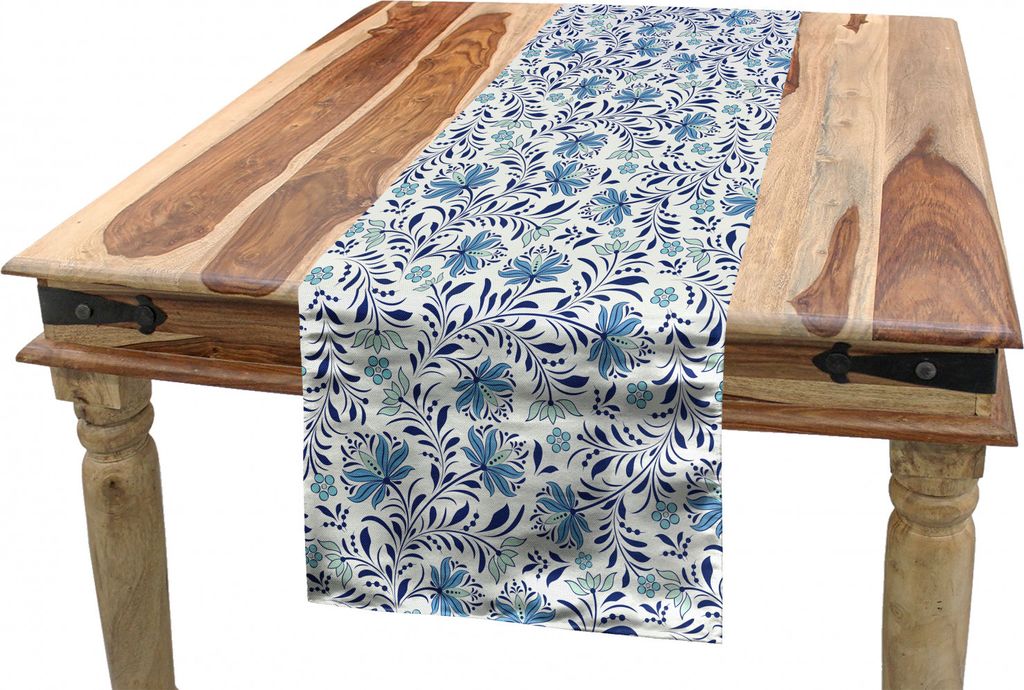 ABAKUHAUS Blumen Tischläufer, Blühende Bluebelles, Esszimmer Küche Rechteckiger Dekorativer Tischläufer, 40 x 180 cm, Türkis und Dunkelblau