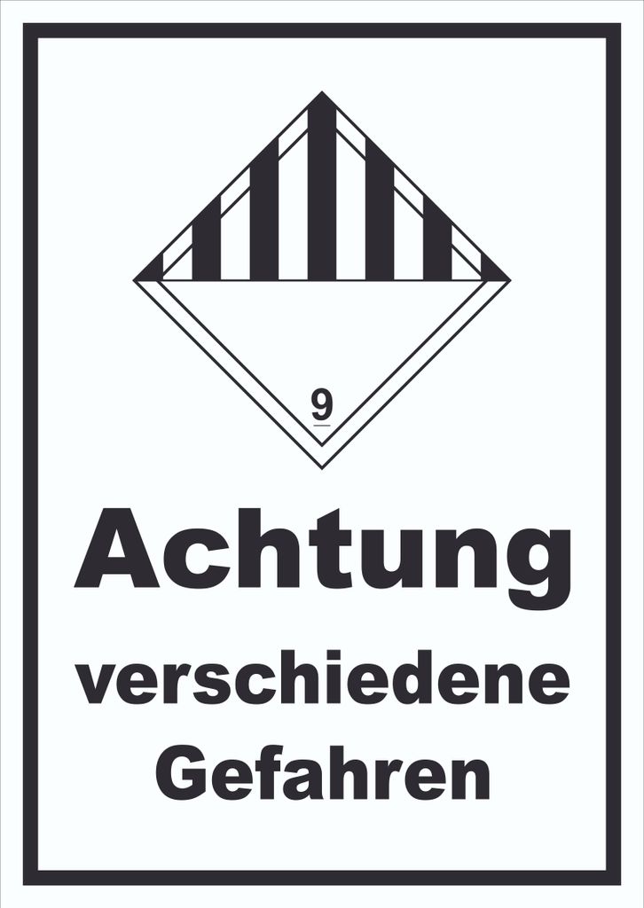 Schild verschiedene Gefahren Stoffe Material miscellaneous hochkant A1 Rückseite selbstklebend
