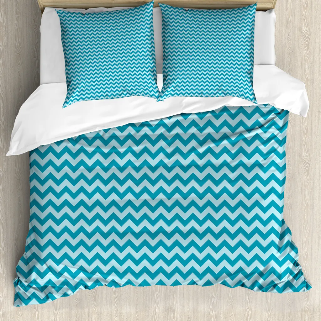 ABAKUHAUS Copripiumino angolare, Zigzag colorati, Antiacaro Adatto a chi soffre di allergie con federe, 155 cm x 220 cm - 80 x 80 cm, Verde acqua Azzurro pallido