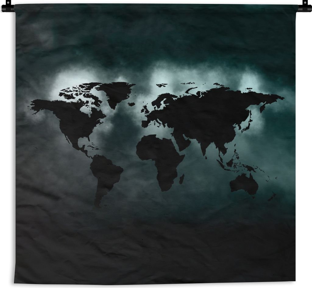 MuchoWow Wandteppich Wandbehang Weltkarte - Schwarz - Hell 150x150 cm Tapisserie Dekoration Wandtuch - Wohnaccessoires - Modernes