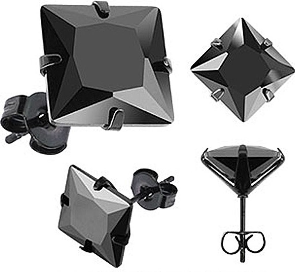 Ohrstecker Zirkonia Edelstahl Damen Herren Ohrringe Kristall schwarz transparent schwarz-quadratisch 7 mm
