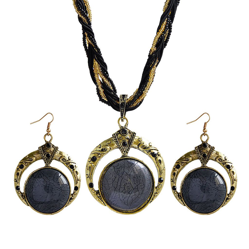 2 Teile/satz Böhmischen Einzigartige Geschnitzte Runde Ohrringe Halskette Set Multilayer Perlen Kette Anhänger Halskette Haken Ohrringe Schmuck Z...