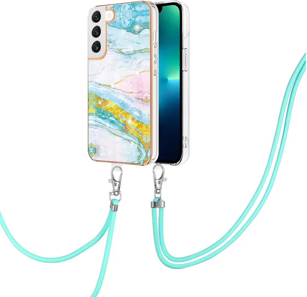 Custodia Protettiva Samsung S22 5G TPU Turchese con Cordino