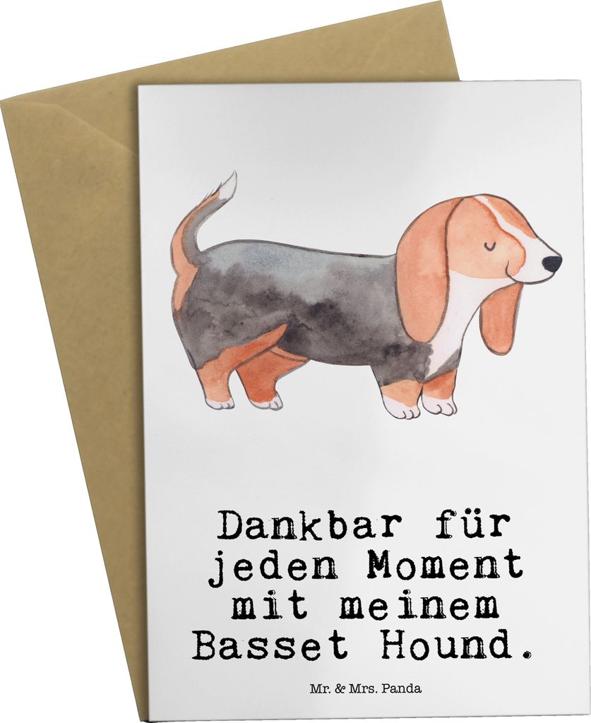 Mr. & Mrs. Panda Grußkarte Basset Hound Moment - Weiß - Geschenk, einladungskarten, Klappkarte, osterkarten, weihnachtskarten, dankeskarten