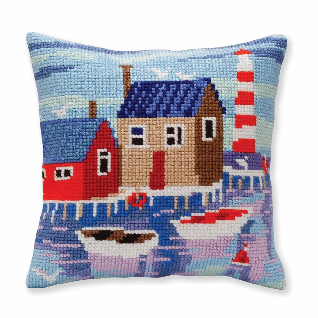 Décoration marine DIY : Coussin à broder au point de croix 40x40 cm CdA