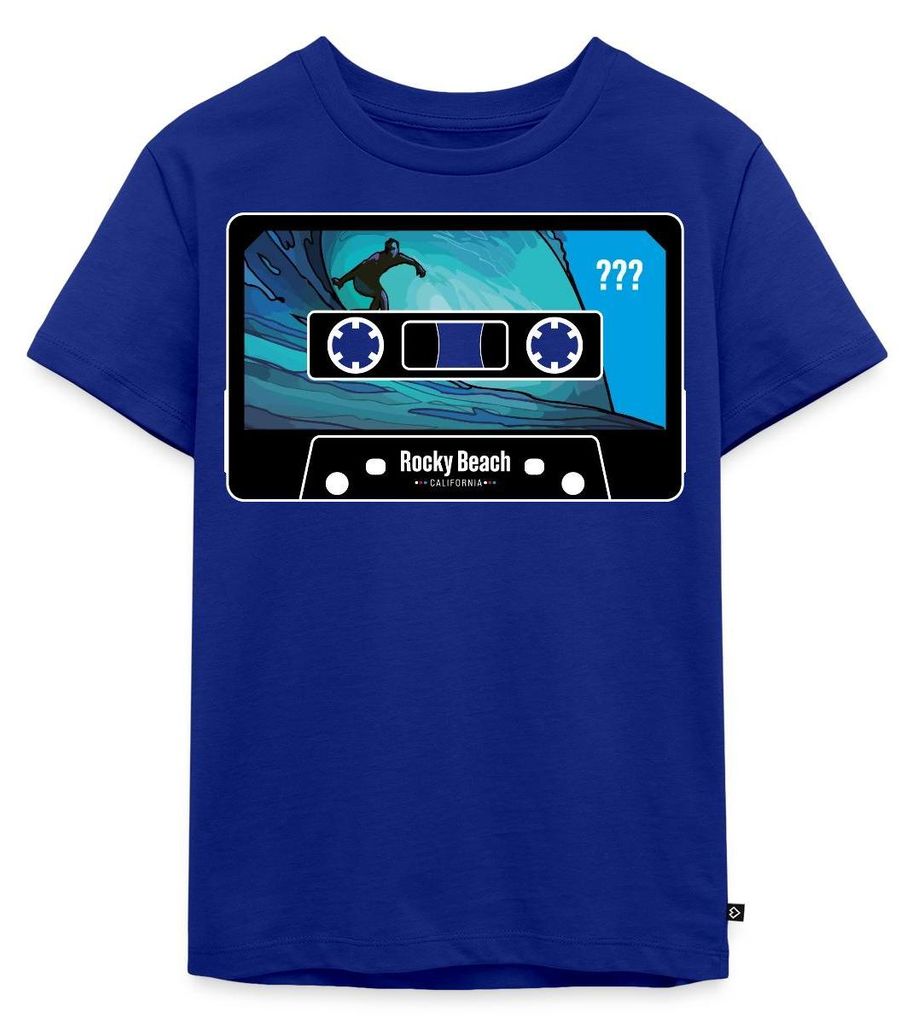 Spreadshirt Die drei Fragezeichen Rocky Beach Kassette Surfen Kinder Premium T-Shirt, 110/116 (4 Jahre), Royalblau