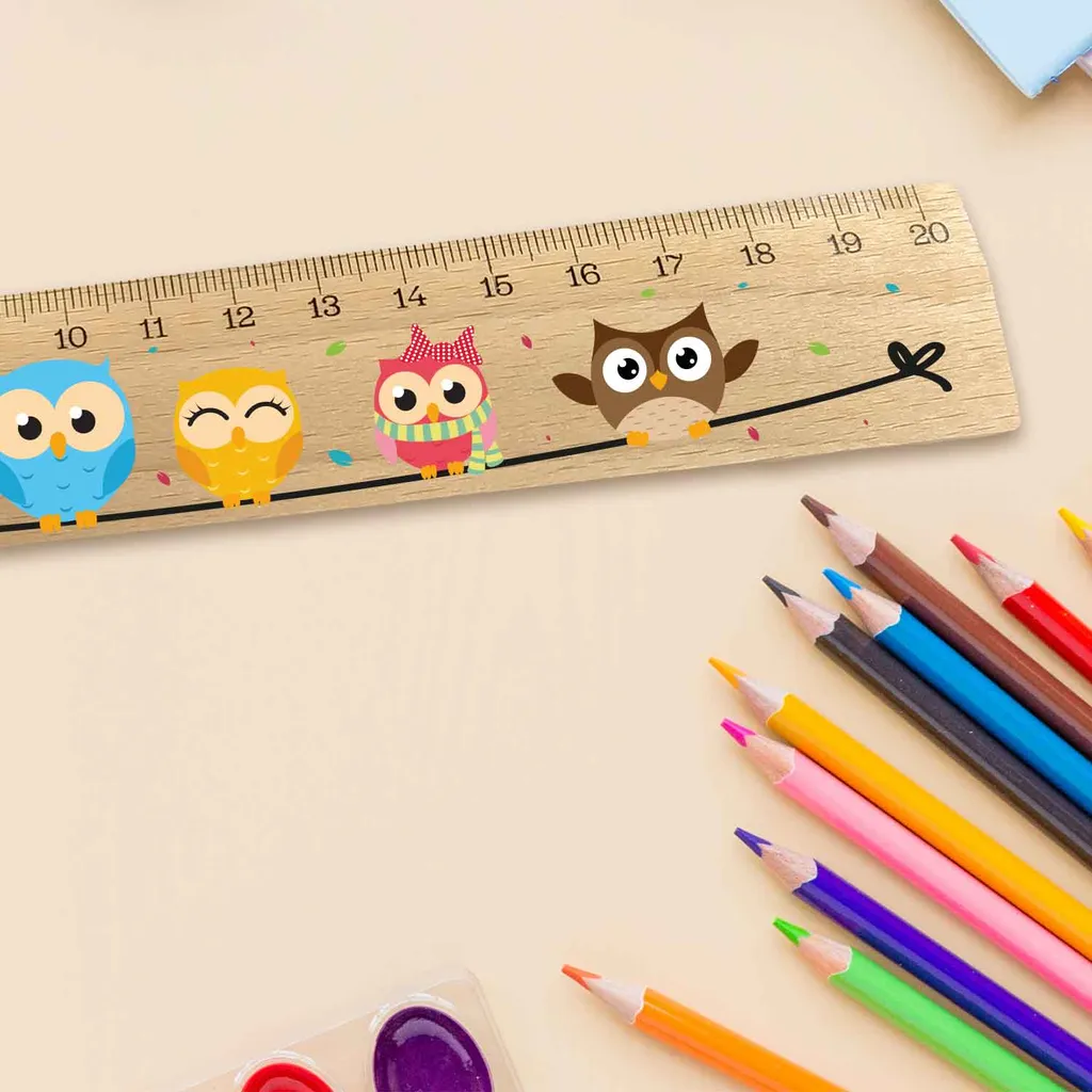 3er Set Holzlineal Mit Lesehilfe - 17cm Bunte Tier-Motive Lineal Für Schulanfang & Grundschule