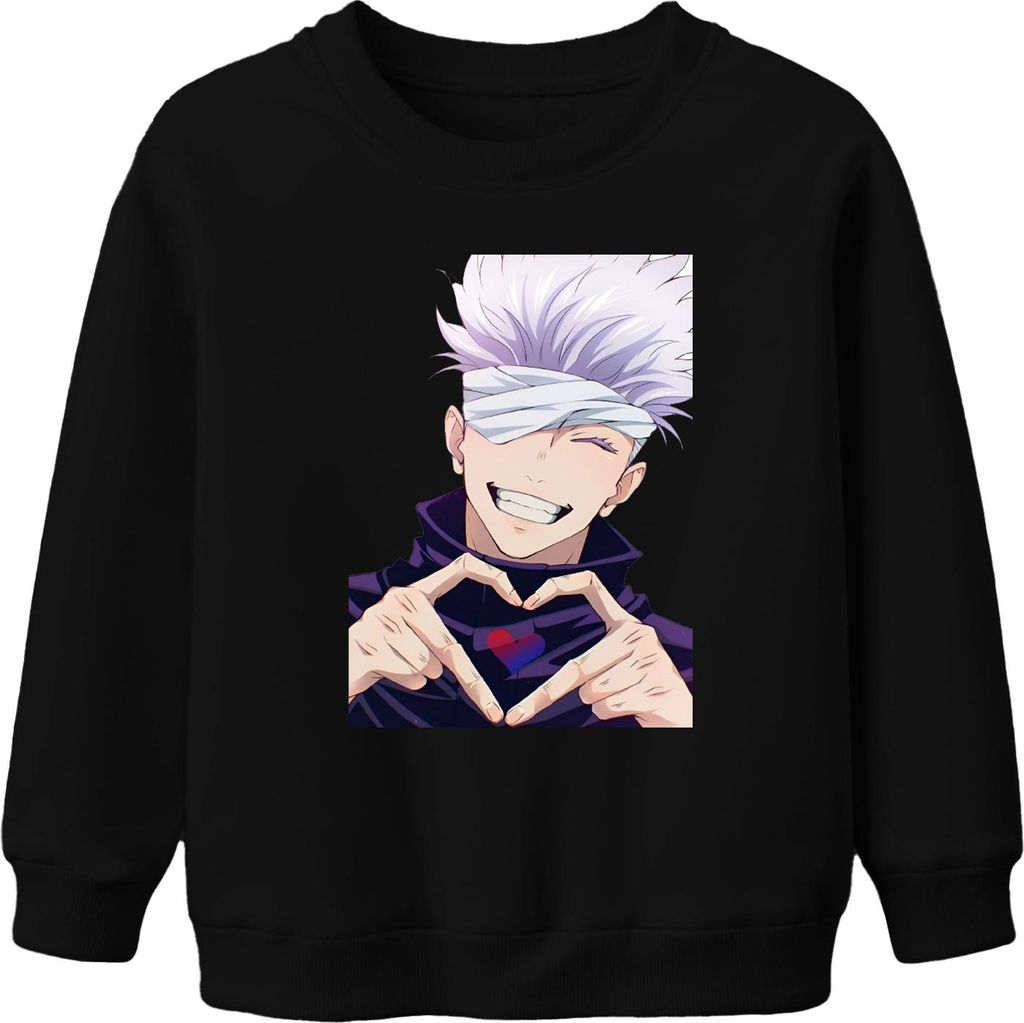Jujutsu Kaisen Gojo Satoru Augenbinde Anime Ästhetik Herz Geschenk Uni Kinder Sweatshirt Pullover, Schwarz, 104