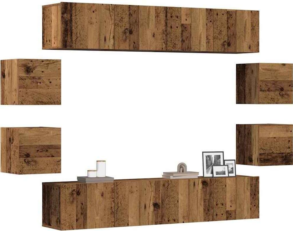 "2026 Aktion" 8-tlg. TV-Schrank-Set, Fernsehtisch - CLORIS - Wandmontage Altholz-Optik Holzwerkstoff - TV-Schränke NeuMöbel771901