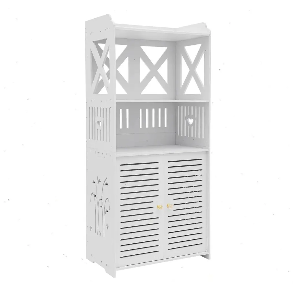 Meuble bas de salle de bain étroit en PVC blanc 4 étagères 40x25x90 cm