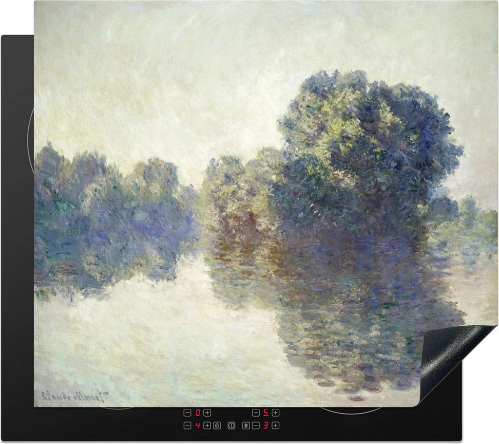 KitchenYeah Herdabdeckplatte Die Seine bei Giverny - Gemälde von Claude Monet , 59x52cm, Küche Deko, Glaskeramikkochfeld Herdabdeckung, Abdeckp...