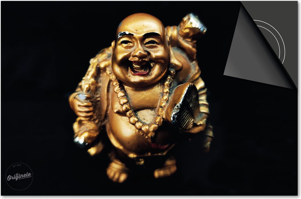 Induktionsschutz 59x52 - abdeckplatte Induktion matt- Dietrix Kochfeldschutz- DELUXE - Schwarz und Gold - Buddha-Statue